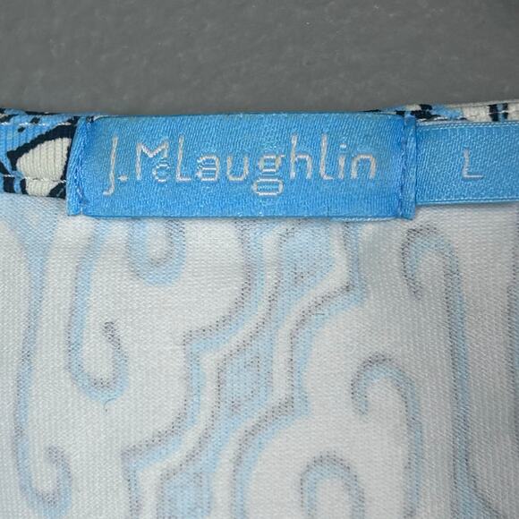 J. McLaughlin top Large faux wrap long sleeve v-neck cream blue stretch slimming - Picture 7 of 8